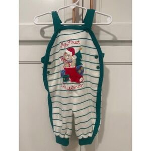 Baby VTG Boys Knit Striped Christmas Teddy Bear Stocking Overalls 6 9 Months